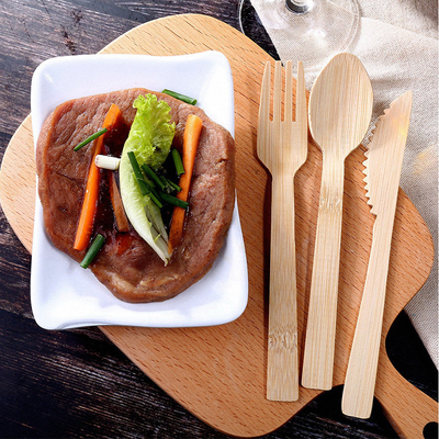 17CM Biodegradable Disposable Bamboo Fork Cutlery Take Out Napkin Kit